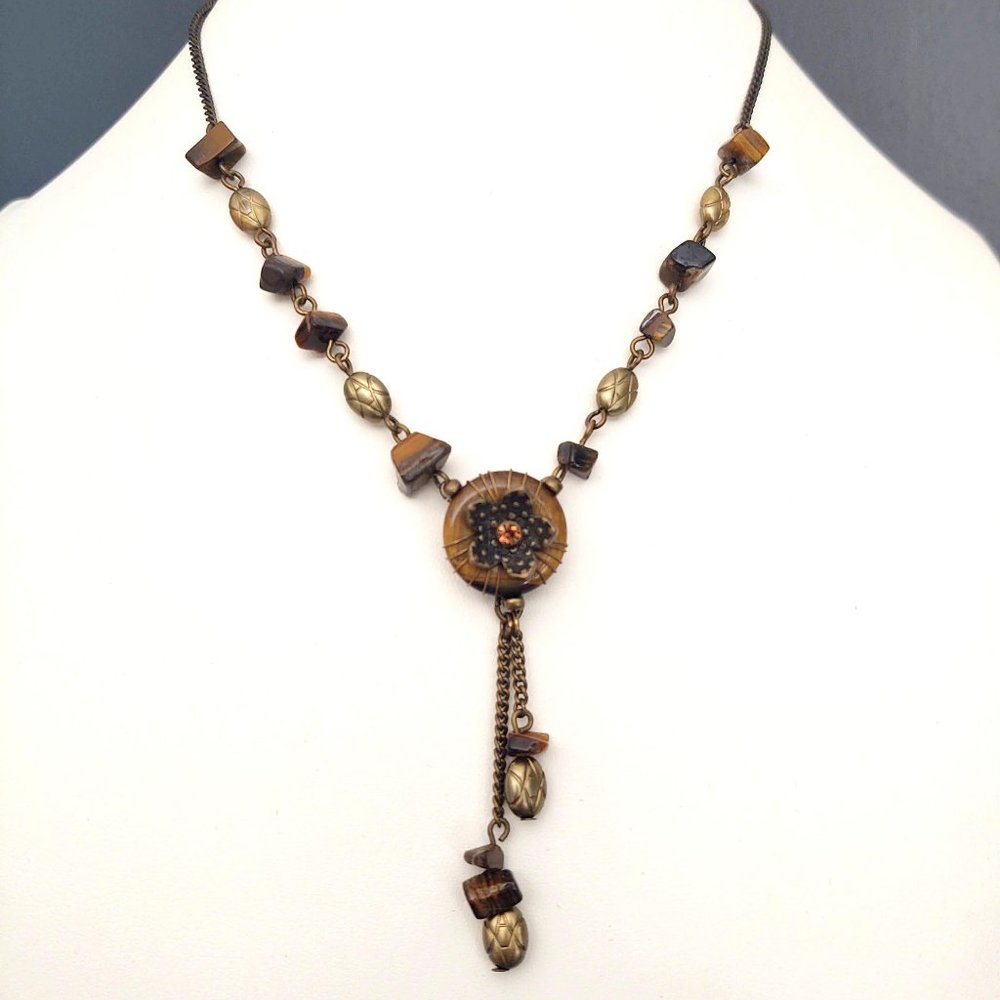 Avon tiger's eye pendant tassel necklace